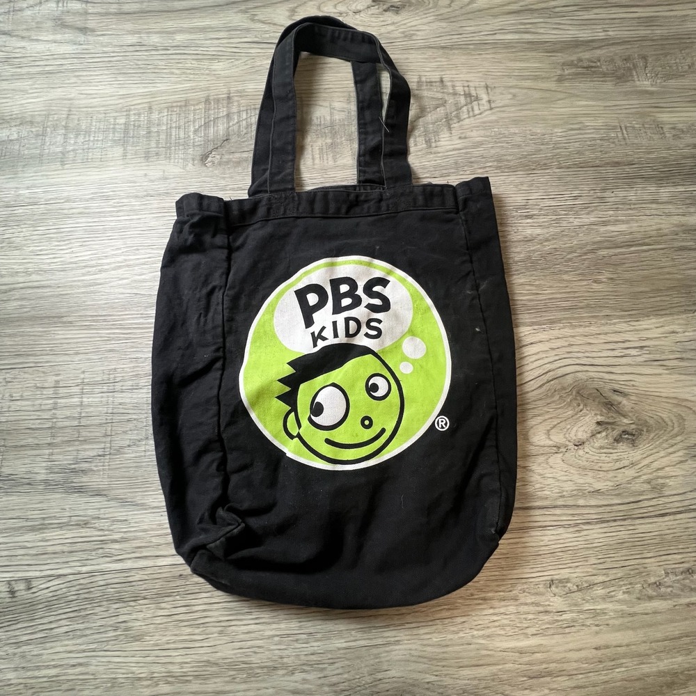 PBS Kids Tote Bag Unisex Medium Black Canvas Dash Logo Graphic Reusable Shopper